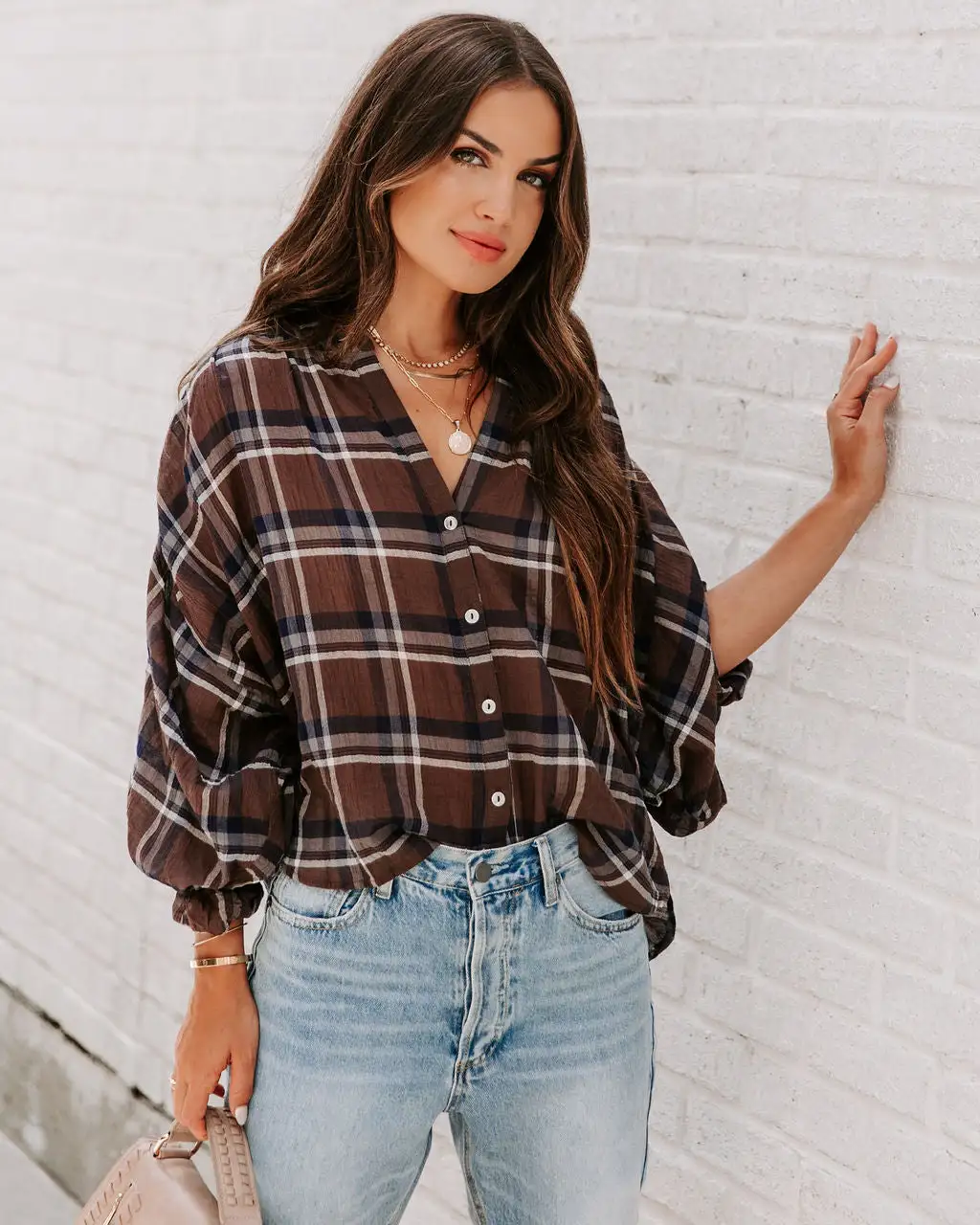 LOVE-003 Williamsburg Cotton Plaid Button Down Top - FINAL SALE 1 LOVE-003 Williamsburg Cotton Plaid Button Down Top - FINAL SALE