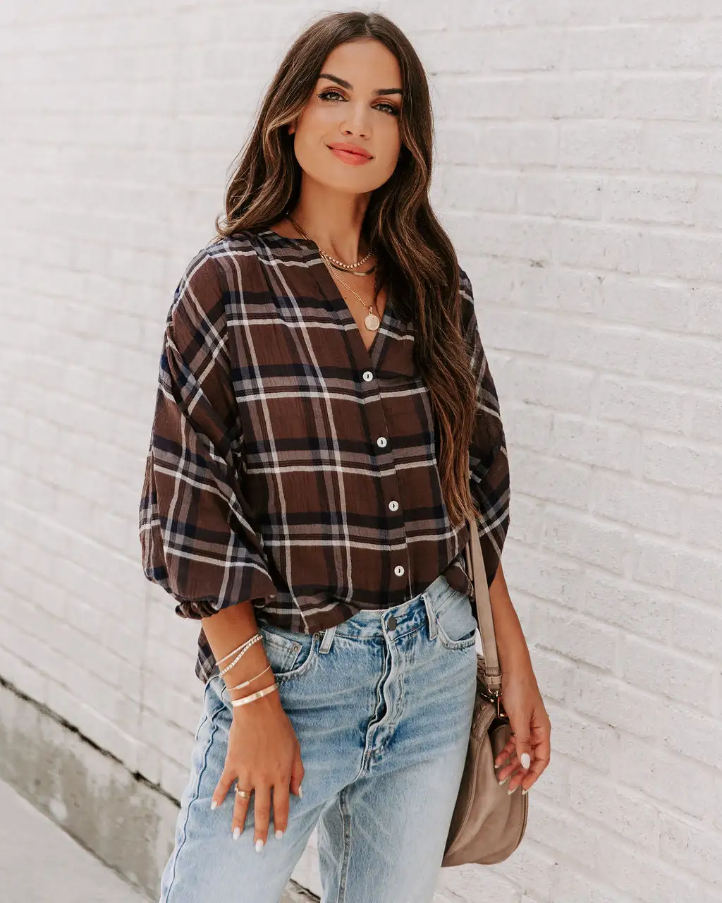 LOVE-003 Williamsburg Cotton Plaid Button Down Top - FINAL SALE 9 LOVE-003 Williamsburg Cotton Plaid Button Down Top - FINAL SALE - Image 9