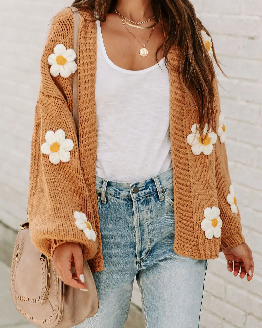 Fallen Daisy Oversized Knit Cardigan - Camel - FINAL SALE 2 Fallen Daisy Oversized Knit Cardigan - Camel - FINAL SALE - Image 2