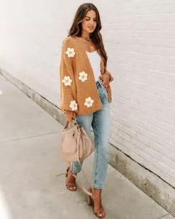 Fallen Daisy Oversized Knit Cardigan - Camel - FINAL SALE