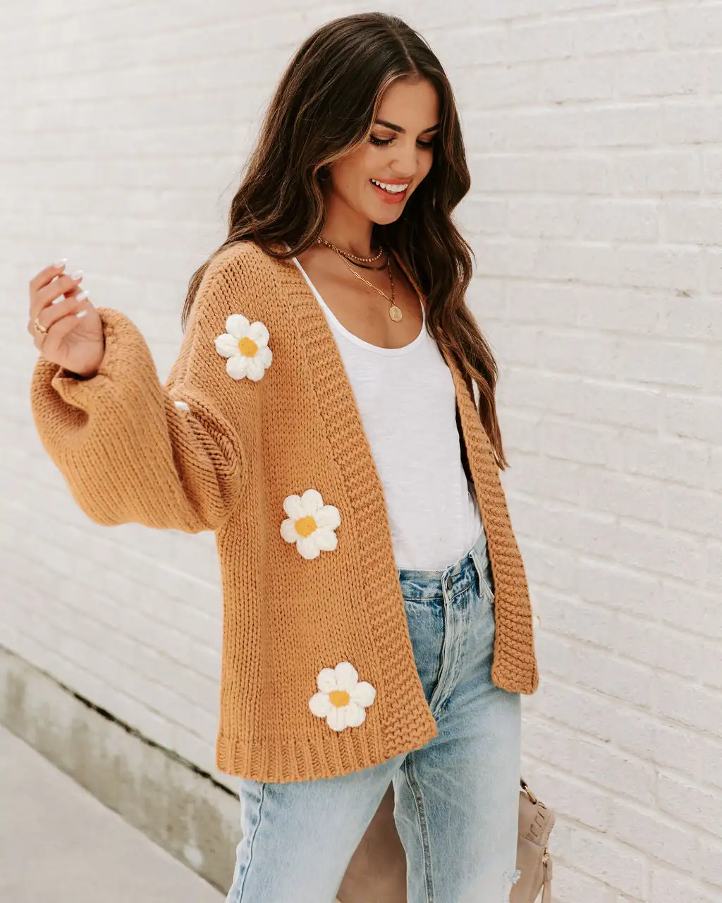 Fallen Daisy Oversized Knit Cardigan - Camel - FINAL SALE 5 Fallen Daisy Oversized Knit Cardigan - Camel - FINAL SALE - Image 5