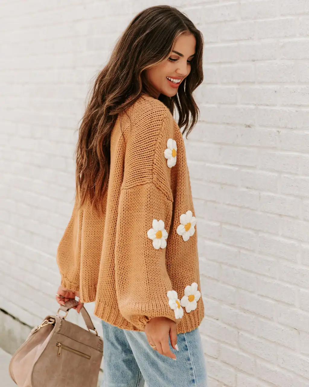 Fallen Daisy Oversized Knit Cardigan - Camel - FINAL SALE 4 Fallen Daisy Oversized Knit Cardigan - Camel - FINAL SALE - Image 4