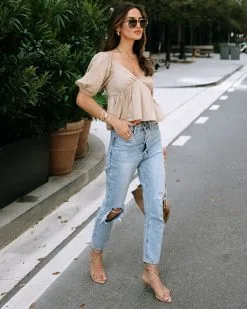 IDEM-001 Teagan Puff Sleeve Babydoll Top - Mocha -clothes Sales EM4A6192