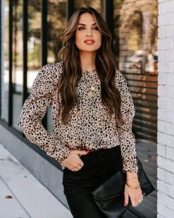 The Rockies Satin Printed Blouse - Sand - FINAL SALE