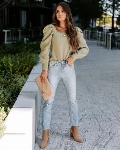 Arianna Knit Puff Sleeve Sweater - Sage - FINAL SALE -clothes Sales EM4A6814