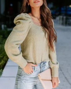 Arianna Knit Puff Sleeve Sweater - Sage - FINAL SALE -clothes Sales EM4A6835