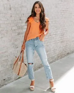 Fino Flutter Sleeve Top - Orange - LAST CHANCE -clothes Sales EM4A6914