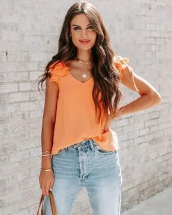 Fino Flutter Sleeve Top - Orange - LAST CHANCE -clothes Sales EM4A6920
