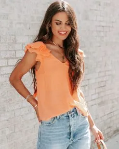 Fino Flutter Sleeve Top - Orange - LAST CHANCE