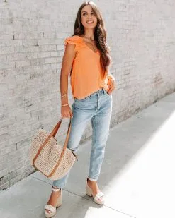Fino Flutter Sleeve Top - Orange - LAST CHANCE -clothes Sales EM4A6934