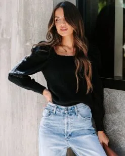 ENDL-001 Arianna Knit Puff Sleeve Sweater - Black - FINAL SALE