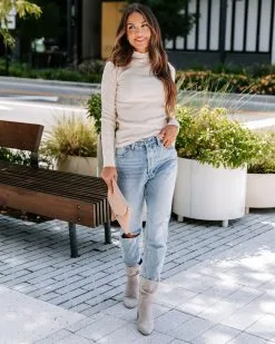 Tell Me About It Ribbed Mock Neck Long Sleeve Top - Oatmeal - FINAL SALE -clothes Sales EM4A7353 a9dda798 2b11 447a b7b4 9c6fc50f8e07