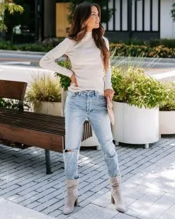 Tell Me About It Ribbed Mock Neck Long Sleeve Top - Oatmeal - FINAL SALE -clothes Sales EM4A7366
