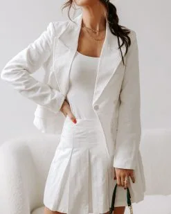 FATE-001 Peace Of Mind Pleated Embossed Mini Skirt - White - FINAL SALE -clothes Sales EM4A7728