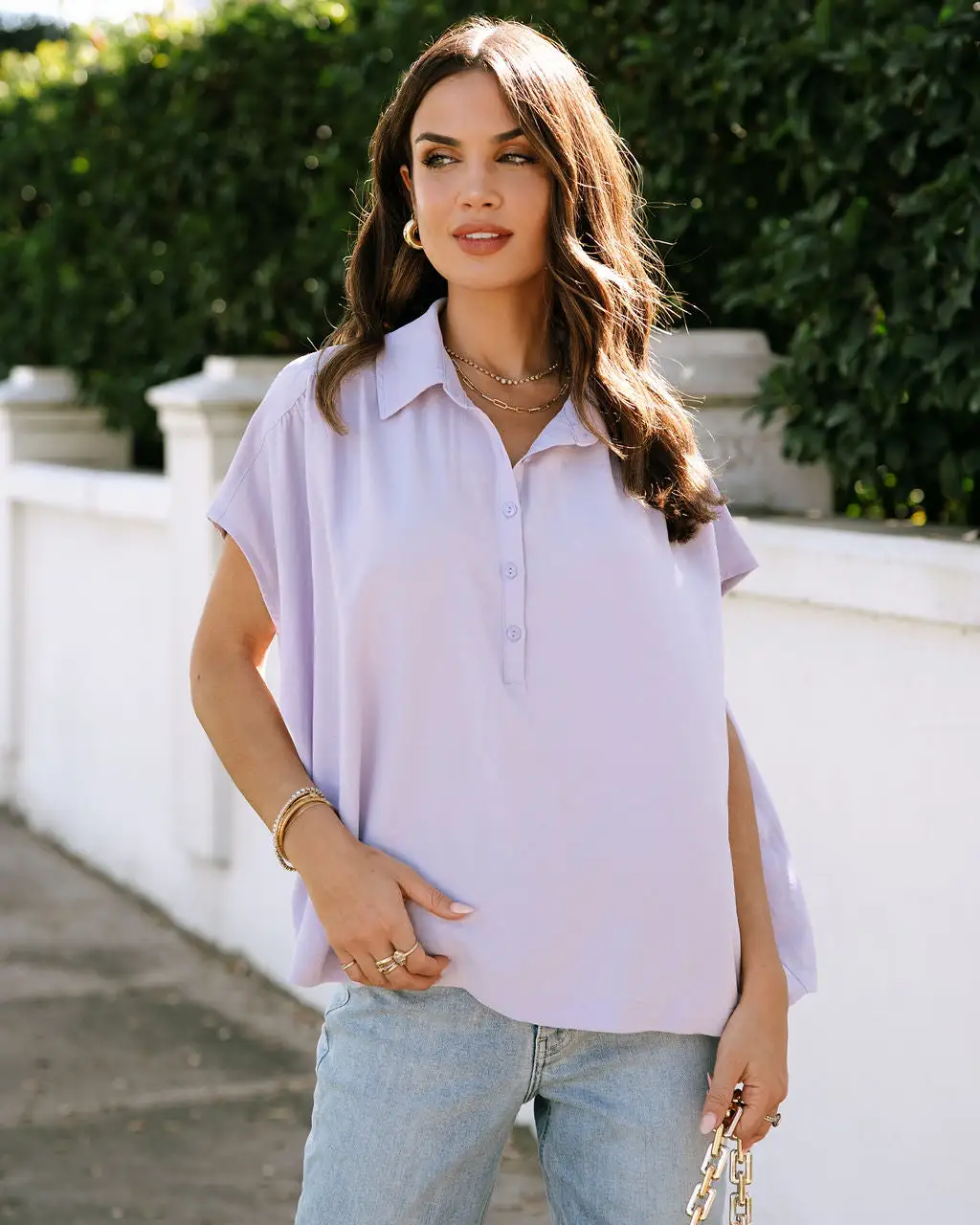 Beckie Short Sleeve Henley - Lavender 7 Beckie Short Sleeve Henley - Lavender - Image 7