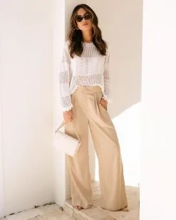 DEE-001 Eden Pocketed Wide Leg Pants - Beige - SALE