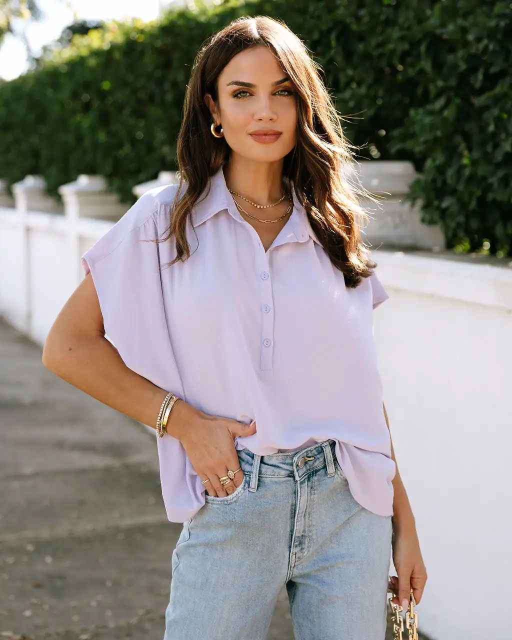 Beckie Short Sleeve Henley - Lavender 6 Beckie Short Sleeve Henley - Lavender - Image 6