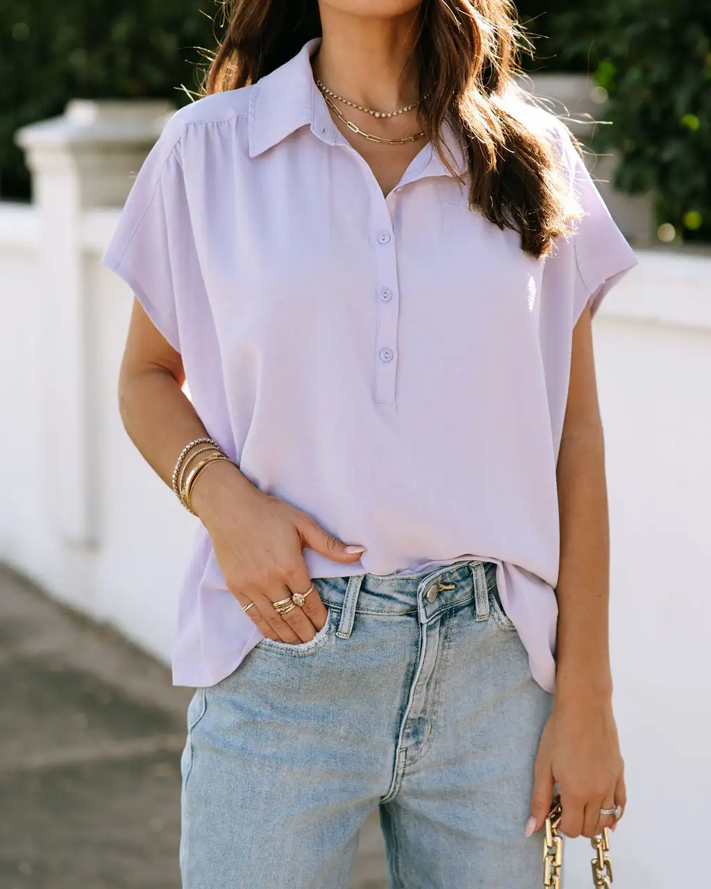 Beckie Short Sleeve Henley - Lavender 2 Beckie Short Sleeve Henley - Lavender - Image 2