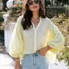 Antonia Bubble Hem Sleeve Button Down Top - Lemon - SALE