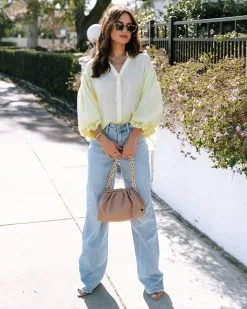 Antonia Bubble Hem Sleeve Button Down Top - Lemon - SALE -clothes Sales EM4A7963