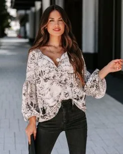 French Countryside Dreaming Printed Tassel Tie Blouse - FINAL SALE -clothes Sales EM4A7964