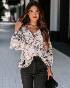 French Countryside Dreaming Printed Tassel Tie Blouse - FINAL SALE