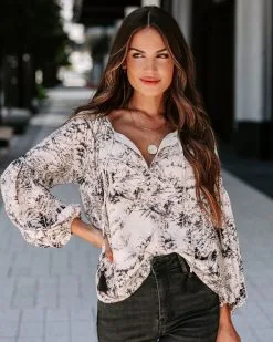 French Countryside Dreaming Printed Tassel Tie Blouse - FINAL SALE -clothes Sales EM4A7978