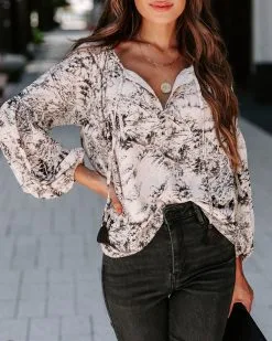 French Countryside Dreaming Printed Tassel Tie Blouse - FINAL SALE -clothes Sales EM4A7979