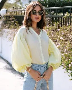 Antonia Bubble Hem Sleeve Button Down Top - Lemon - SALE -clothes Sales EM4A8006 15772832 194a 43af 9bcb 4f7951bfd6be