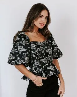 Shanti Floral Puff Sleeve Top - Black - FINAL SALE -clothes Sales EM4A8081