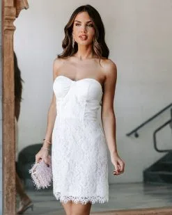 To Be With You Lace Strapless Corset Mini Dress - White - FINAL SALE