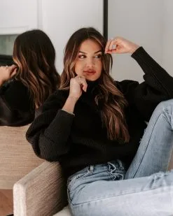 Khloe Knit Mock Neck Pullover Sweater - Black - FINAL SALE -clothes Sales EM4A8751