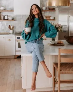 Annika Knit Mock Neck Pullover Sweater - Teal - FINAL SALE -clothes Sales EM4A8802 edd0a4c8 ee56 4c81 b979 2ee53a7ebb2b