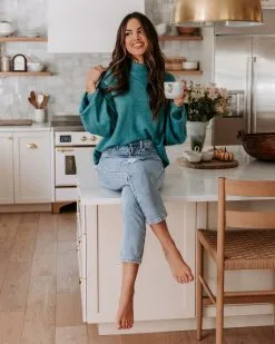 Annika Knit Mock Neck Pullover Sweater - Teal - FINAL SALE