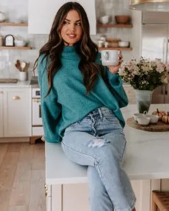 Annika Knit Mock Neck Pullover Sweater - Teal - FINAL SALE -clothes Sales EM4A8815