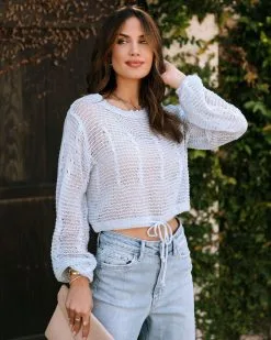 EMOR-001 Brisa Knit Long Sleeve Top - Light Blue - SALE -clothes Sales EM4A8959