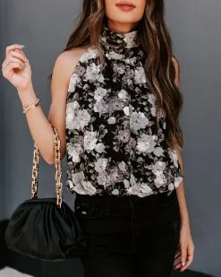 ON T-001 Find A Way Textured Floral Blouse - Black - FINAL SALE