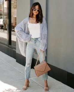 Cassia Knit Open Front Cardigan - Light Blue - SALE -clothes Sales EM4A9475