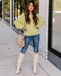 Ozzy Cotton Blend Balloon Sleeve Sweater - Lime - FINAL SALE
