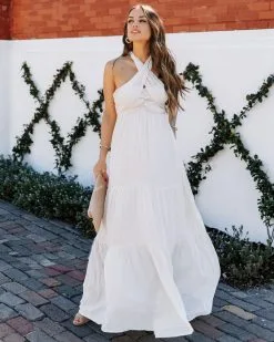 Hattie Strapless Pocketed Tie Front Maxi Dress - Bamboo Cream -clothes Sales EM4A9828