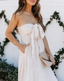 Hattie Strapless Pocketed Tie Front Maxi Dress - Bamboo Cream -clothes Sales EM4A9849