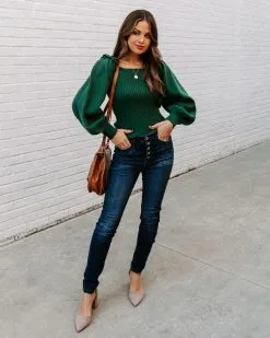 LUCC-001 Kodi Ribbed Puff Sleeve Knit Sweater - Green - FINAL SALE 17 LUCC-001 Kodi Ribbed Puff Sleeve Knit Sweater - Green - FINAL SALE -clothes Sales EM4A9897