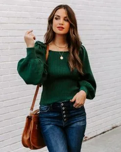 LUCC-001 Kodi Ribbed Puff Sleeve Knit Sweater - Green - FINAL SALE 14 LUCC-001 Kodi Ribbed Puff Sleeve Knit Sweater - Green - FINAL SALE -clothes Sales EM4A9904
