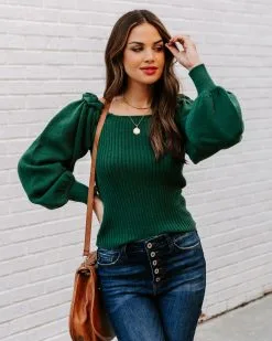 LUCC-001 Kodi Ribbed Puff Sleeve Knit Sweater - Green - FINAL SALE 18 LUCC-001 Kodi Ribbed Puff Sleeve Knit Sweater - Green - FINAL SALE -clothes Sales EM4A9912