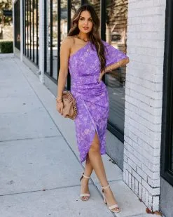 DO+B-001 Visha Floral One Shoulder Drape Dress - FINAL SALE