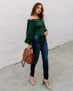 LUCC-001 Kodi Ribbed Puff Sleeve Knit Sweater - Green - FINAL SALE