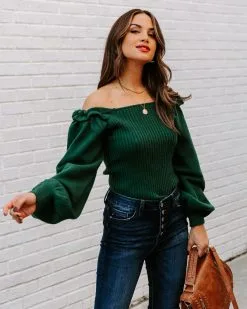 LUCC-001 Kodi Ribbed Puff Sleeve Knit Sweater - Green - FINAL SALE 21 LUCC-001 Kodi Ribbed Puff Sleeve Knit Sweater - Green - FINAL SALE -clothes Sales EM4A9927