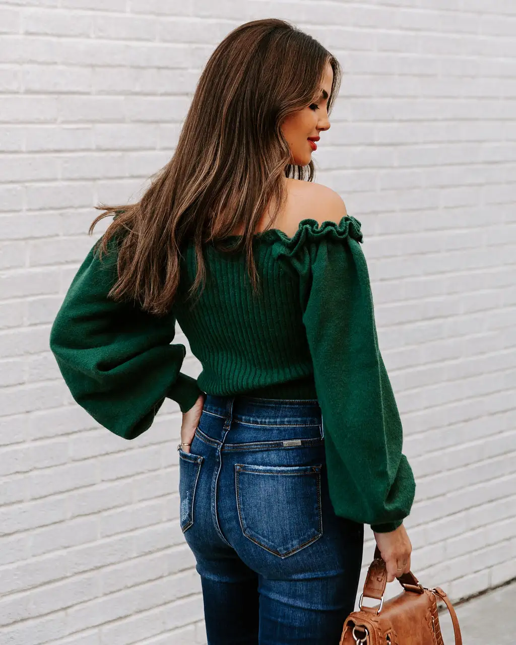 LUCC-001 Kodi Ribbed Puff Sleeve Knit Sweater - Green - FINAL SALE 2 LUCC-001 Kodi Ribbed Puff Sleeve Knit Sweater - Green - FINAL SALE - Image 2