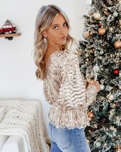 ENDL-001 Estrella Sequin Peplum Top - Rose Gold - FINAL SALE