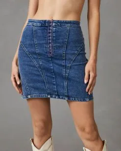 EMOR-001 Lesia Denim Mini Skirt - Dark Wash -clothes Sales ET0840 IVORYandIMK8757S WASHEDDENIM 5672
